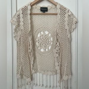 Beige Knit Tassel Cardigan